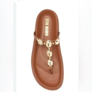 New Womens Steve Madden Zaire T-Strap Slip On BROWN Thong Sandals Size 10M